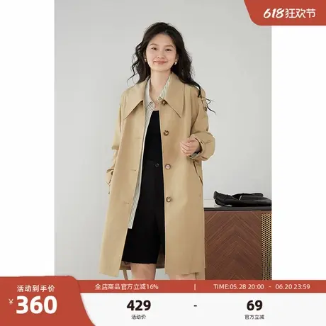 嘉茱莉休闲风衣外套女中长款2025新款高级感英伦风大衣春季上衣商品大图
