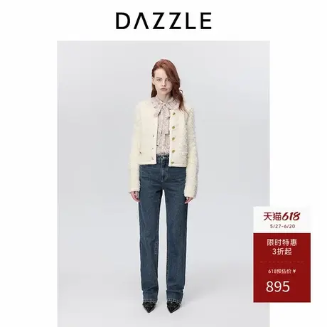 DAZZLE地素奥莱针织长袖开衫冬季优雅小香风软糯毛衣女商品大图