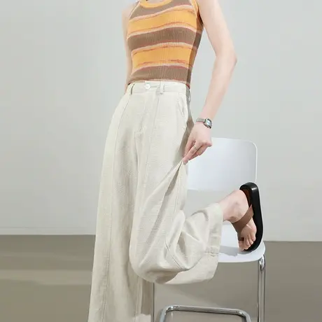 莱赛尔天丝亚麻阔腿裤女夏季薄款高腰直筒九分小个子休闲棉麻裤子商品大图