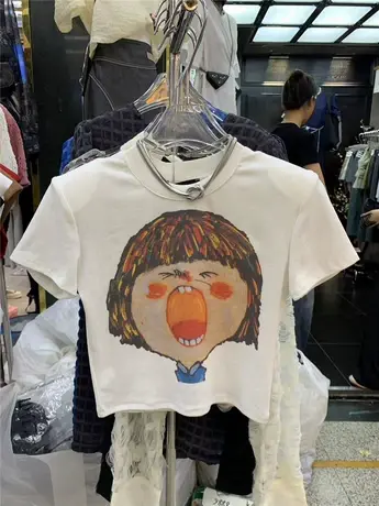 韩国东大门2024夏季新款趣味卡通印花短袖t恤女修身显瘦短款上衣商品大图