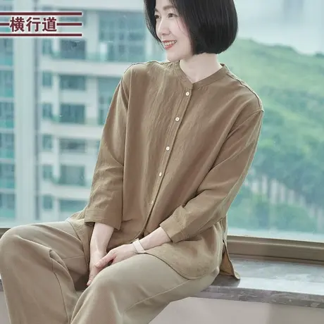 法式立领衬衫纯色外穿上衣宽松大码女装简约百搭衬衣2025春装新款商品大图