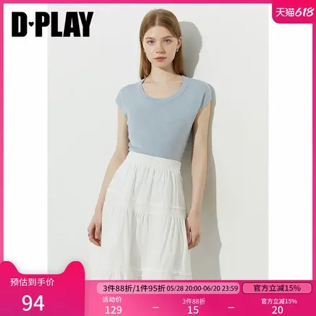 DPLAY【惠品】2025年夏季新款蓝色上衣女好看修身短袖针织衫t恤商品大图