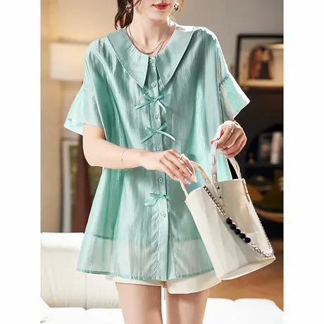 宝诗黎OL气质休闲薄短袖衬衫女2025夏季蝙蝠袖宽松大码百搭衬衣商品大图