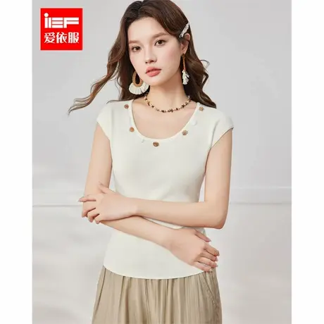 IEF/爱依服2025夏季新款通勤简约文艺气质修身显瘦短女毛织上衣图片