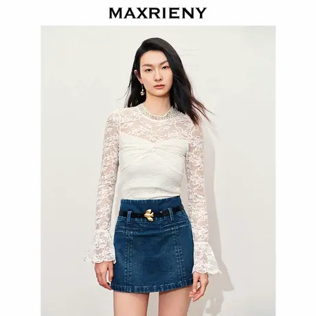 【奥莱】MAXRIENY复古宫廷蕾丝扭结蕾丝雪纺衫上衣图片