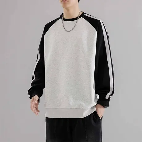 回力美式条纹插肩袖卫衣男士春秋季2025新款潮牌男生长袖T恤上衣商品大图