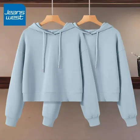 KV真维斯蓝色连帽卫衣女2025新款春秋季休闲宽松百搭小个子上衣女商品大图