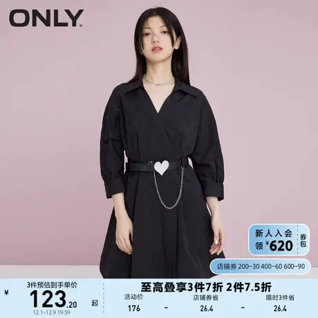 ONLY奥莱春夏休闲刺绣A字短款七分袖衬衫连衣裙女图片