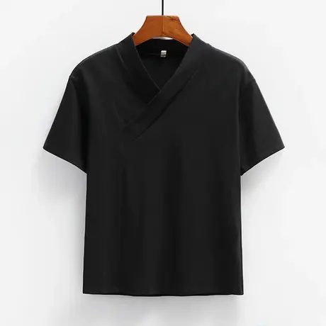 汉元素黑色交领上衣改良套头中衣禅修服中国风汉服内搭国学体恤女图片