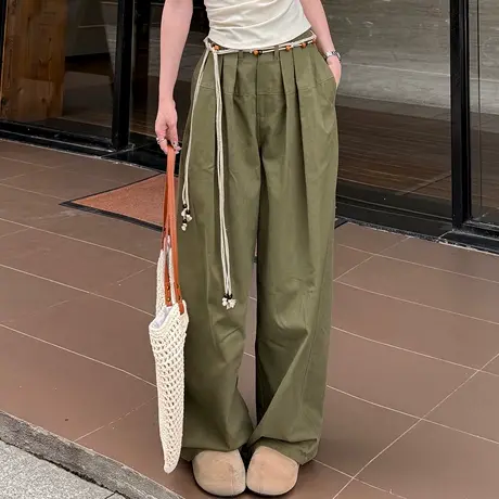 尔给夏季百搭慵懒松弛设计感弯刀裤女显瘦显高休闲直通阔腿长裤商品大图