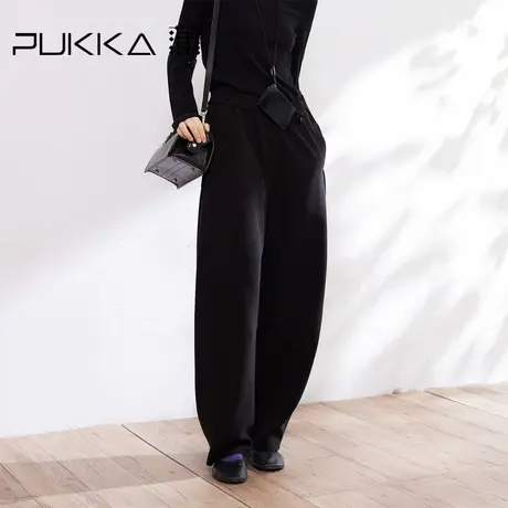 蒲PUKKA 香蕉裤阔腿黑色针织棉混纺宽松休闲直筒裤24秋装新品图片