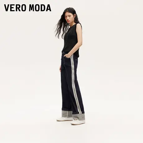 Vero Moda牛仔裤24秋季新款九分裤条纹撞色翻边长裤运动324349014商品大图