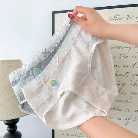 益生菌护理女士内裤奶茶清新少女蕾丝10A纯棉加长裆打底短裤透气商品大图