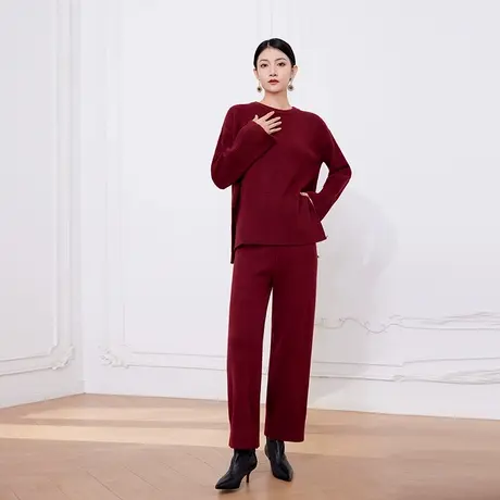 希区瑞普极简风通勤百搭宽松慵懒罗纹羊毛混纺毛衣套装复古图片