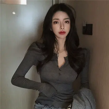 内搭紧身长袖上衣ins潮2021年新款修身显瘦纯色打底衫女秋冬T恤潮商品大图
