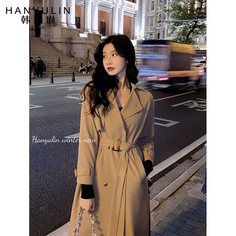 韩语琳风衣女装秋季2024年新款韩版时尚卡其色宽松翻腰带长袖外套商品大图