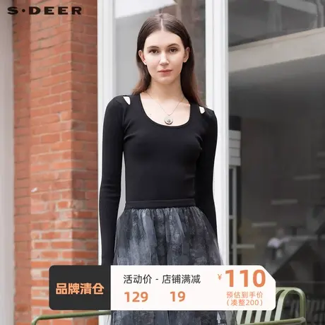 sdeer圣迪奥女装个性圆领破洞修身长袖针织衫S21463564图片