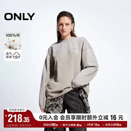 ONLY奥莱夏季纯棉休闲字母宽松圆领长袖上衣T恤女商品大图