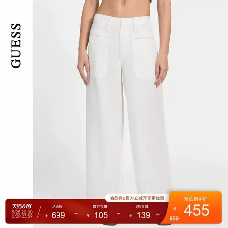 GUESS25年新款夏季女士阔腿纯白简约垂坠感休闲裤-W5YB50WG8N0商品大图
