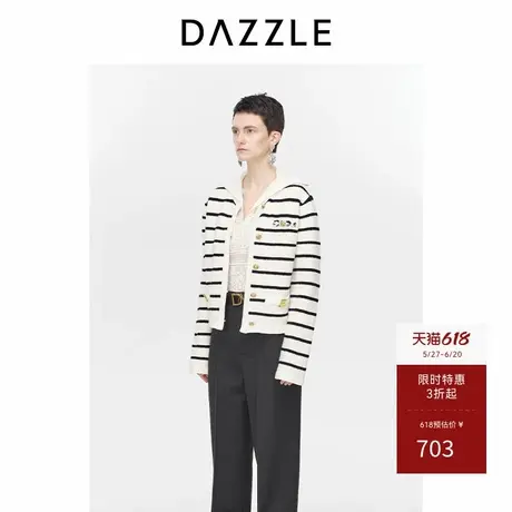 DAZZLE地素奥莱  毛衣冬季女装羊毛混纺复古海军领针织夹条图片