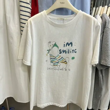 十三行2025夏装新款趣味可爱卡通印花短袖T恤女宽松显瘦圆领上衣图片