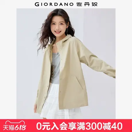 佐丹奴风衣外套女户外露营后幅收褶插肩中长款连帽夹克女13375107商品大图