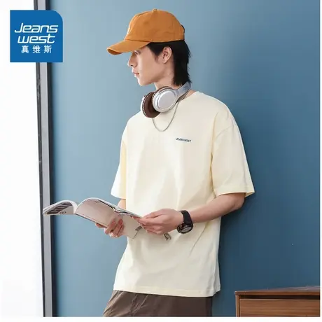 E8真维斯男女同款2025夏季新款 潮牌简约圆领情侣装短袖纯棉T恤商品大图