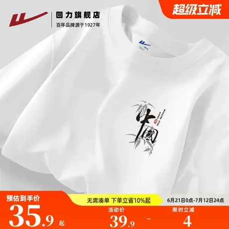 回力原创水墨国潮风印花t恤男女夏季220g重磅纯棉趣味青少年短袖A图片
