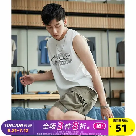 唐狮2025夏季新款背心男字母印花无袖T恤宽松坎肩圆领上衣潮打底t商品大图