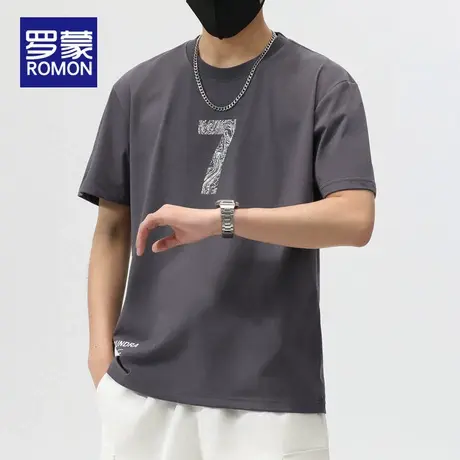 罗蒙圆领短袖T恤男士2025新款纯棉宽松休闲上衣夏季薄款百搭体恤商品大图