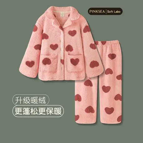 Pinksea珊瑚绒睡衣冬季女士新款加厚保暖秋冬大码女款家居服套装商品大图