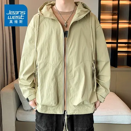 KZ真维斯春秋款夹克外套男士工装冲锋衣连帽防风衣服2025年新款潮商品大图