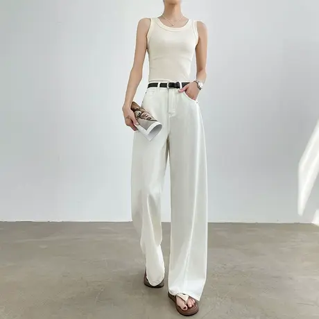 白色直筒牛仔裤女2025夏季新款高腰显瘦百搭宽松垂感阔腿拖地裤子商品大图