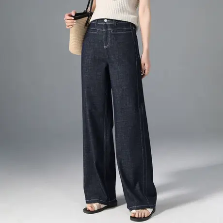 天丝阔腿牛仔裤女夏季薄款2025新款小个子裤子宽松显瘦高腰直筒裤商品大图