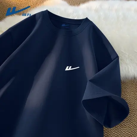回力男生短袖t恤夏季2025新款纯棉宽松藏青色男装青少年半袖男款D图片
