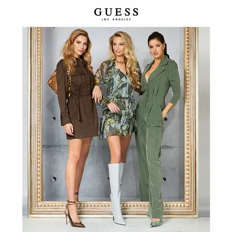 GUESS 女士极简园艺印花蝴蝶结收腰连衣裙商品大图