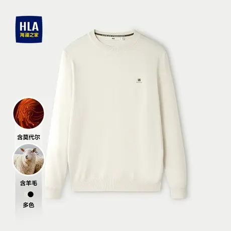 HLA/海澜之家暖柔绒针织衫25秋季新洗水撞色刺绣含羊毛保暖毛衣男商品大图