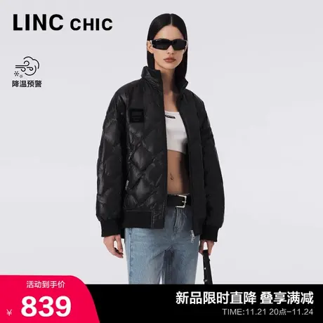 LINC金羽杰短款轻薄羽绒服女2023新款飞行员夹克外套女Y23802062图片