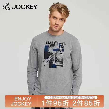 Jockey男士家居服长袖上衣棉质舒适亲肤弹力圆领印花长袖睡衣T恤图片