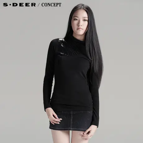 sdeer圣迪奥2014春装新款女装纯色设计感亮片女式上衣3380273图片