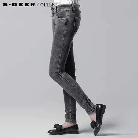 【新品】sdeer圣迪奥专柜正品女春装休闲显瘦磨白牛仔长裤3380898图片