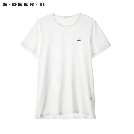 sdeerhe圣迪奥短袖t恤男2019夏季圆领白色男士短袖衣服H18670189图片