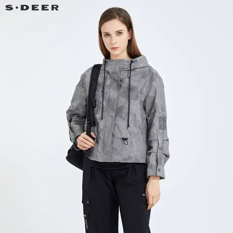 sdeer圣迪奥春秋装抽绳连帽字母印花收腰短款外套S21182217图片