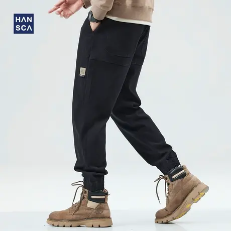 hansca工装裤男秋冬黑色宽松束脚复古潮流加绒加厚大码休闲长裤子商品大图
