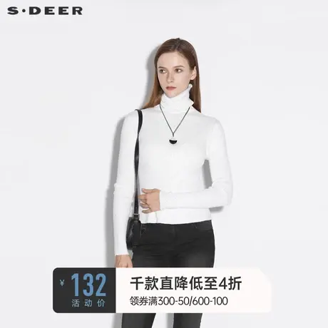 sdeer圣迪奥女装秋装高领基本款亮珠长袖白色针织衫S21383528图片