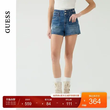 GUESS25年新款春季女士美式潮流两粒扣A摆牛仔短裤-W5PD3DD51V0商品大图