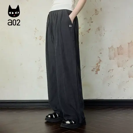 a02【轻奢ET无束】春季宽松直筒休闲裤子女2025年新款黑色阔腿商品大图