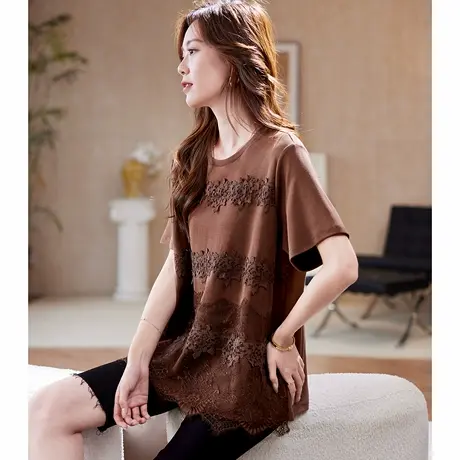 宝诗黎【新品价168元】圆领蕾丝拼接短袖T恤UI1149图片