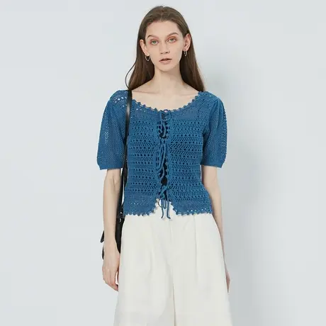 【慧姐专享】MOUSSY立体钩花系带短袖针织开衫商品大图