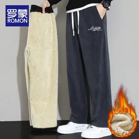 罗蒙加绒加厚运动休闲裤男士秋冬款阔腿卫裤男裤子2025年冬季新款图片